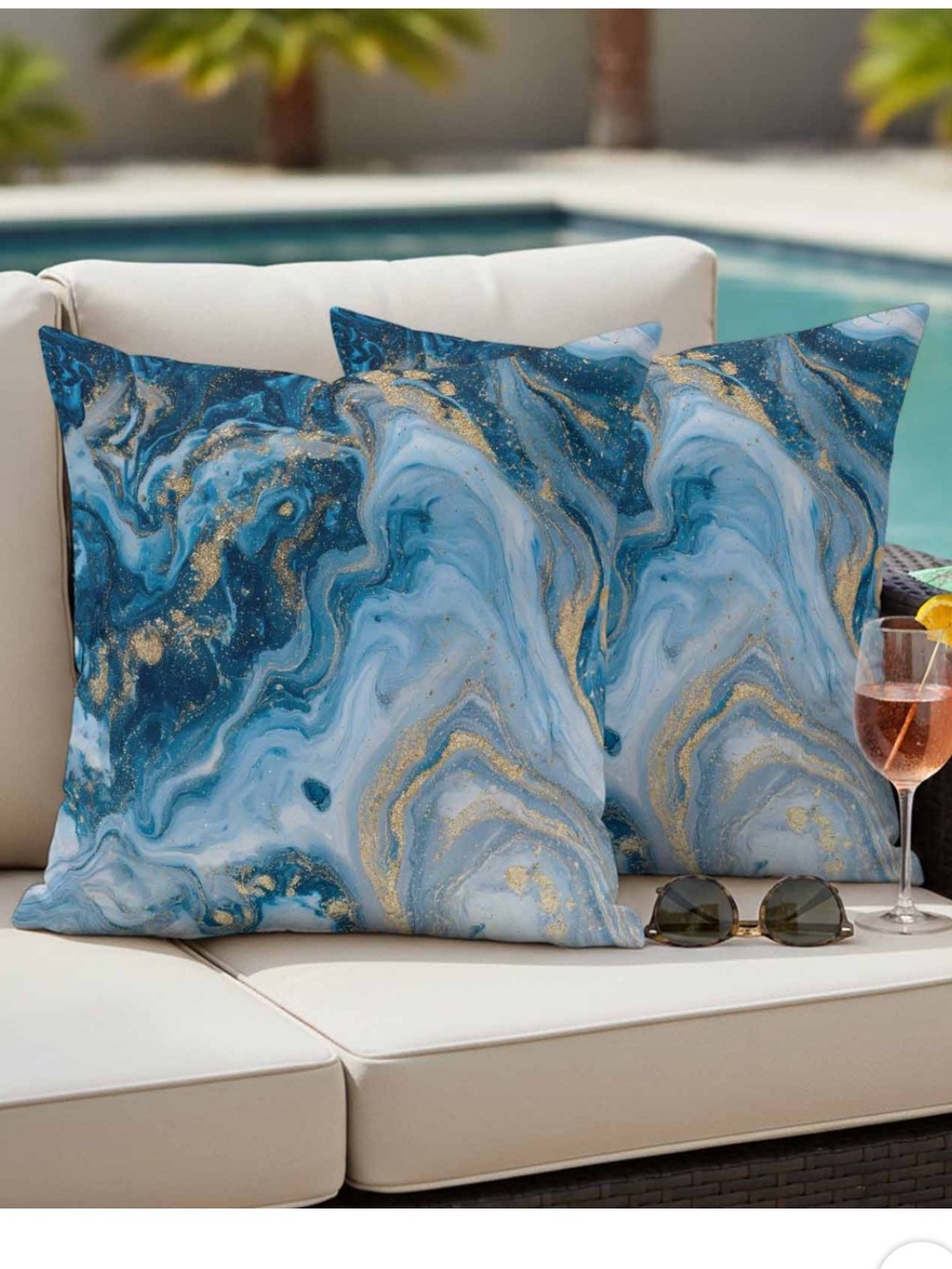Blue Marble Abstract Outdoor Throw Pillow Covers - Set of 2